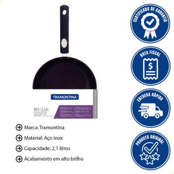 Frigideira Tramontina Solar Rasa Aço Inox Fundo Triplo Revest. Int Anti. Cabo de Silicone 24cm 2,1L 