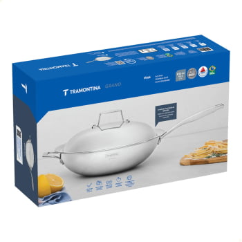 Panela Wok Tramontina Grano em Aço Inox Corpo Triplo com Tampa e Cabo 32 cm 5,2 L 62158320