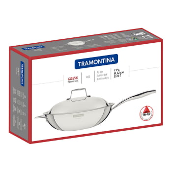 Panela Wok Tramontina Grano Aço Inox Corpo Triplo Rev Interno Antiaderente Cabo 32 cm 5,2 L 62158327