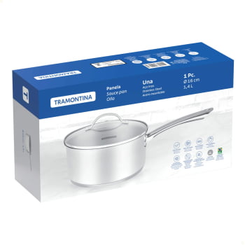 Panela Tramontina Una em Aço Inox com Fundo Triplo e Tampa de Vidro 16 cm 1,4 L 62281160