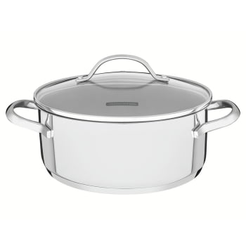 Caçarola Rasa Tramontina Una em Aço Inox com Fundo Triplo e Tampa de Vidro 24 cm 4,8 L 62283240