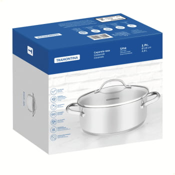 Caçarola Rasa Tramontina Una em Aço Inox com Fundo Triplo e Tampa de Vidro 24 cm 4,8 L 62283240