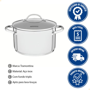 Caçarola Funda Tramontina Una em Aço Inox com Fundo Triplo e Tampa de Vidro 16 cm 1,8 L 62284160