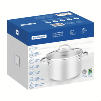 Caçarola Funda Tramontina Una em Aço Inox com Fundo Triplo e Tampa de Vidro 16 cm 1,8 L 62284160