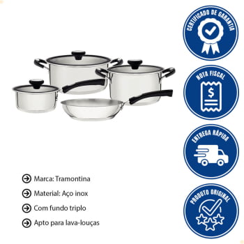Jogo de Panelas Tramontina Solar Silicone em Aço Inox 4 Peças 65120030