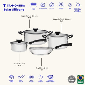 Jogo de Panelas Tramontina Solar Silicone em Aço Inox 4 Peças 65120030