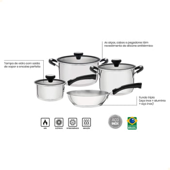 Jogo de Panelas Tramontina Solar Silicone em Aço Inox 4 Peças 65120030