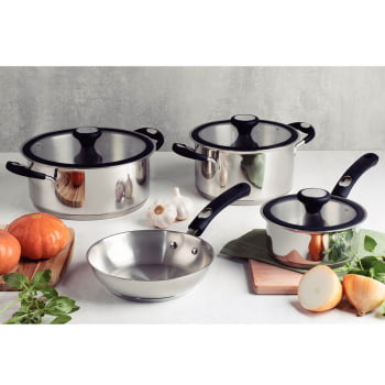 Jogo de Panelas Tramontina Solar Silicone em Aço Inox 4 Peças 65120030