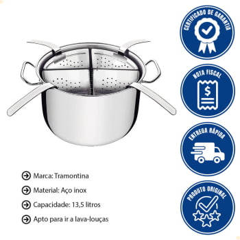 Cozi-Pasta Tramontina Professional em Aço Inox com 4 Divisórias 30 cm 13,5 L 65620411