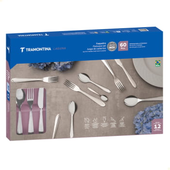 Faqueiro Tramontina Laguna em Aço Inox com Facas para Churrasco Acabamento Brilho 60 Peças 66906784