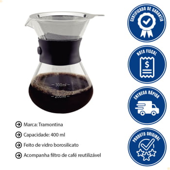 Cafeteira Tramontina com Coador Reutilizável de Aço Inox 400ml 61764060