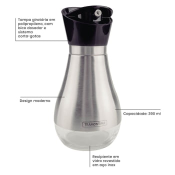 Galheteiro Tramontina em Vidro com Aço Inox Realce 0,39 L 61119110
