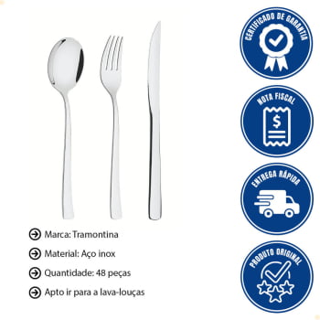 Faqueiro Tramontina Berlin Aço Inox com Facas p/ Churrasco Forjada Acab. Alto Brilho 48 Pçs 66934144