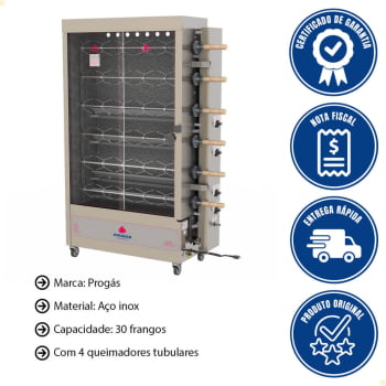 Forno Industrial Rotativo a Gás Progás Style PR-634 6 Espetos Para 30 Frangos Bivolt P25420