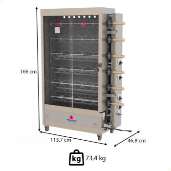 Forno Industrial Rotativo a Gás Progás Style PR-634 6 Espetos Para 30 Frangos Bivolt P25420