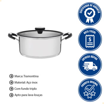Caçarola Rasa Tramontina Solar Silicone em Aço Inox com Fundo Triplo 20 cm 2,9 L 62123203