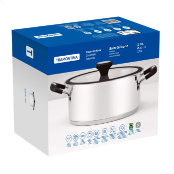 Caçarola Rasa Tramontina Solar Silicone em Aço Inox com Fundo Triplo 20 cm 2,9 L 62123203