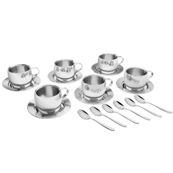 Kit para Chá e Capuccino Tramontina em Aço Inox Acabamento Brilho com Xícara Pires e Colher 18 Peças Kit para Chá e Capuccino Tramontina em Aço Inox Acabamento Brilho com Xícara Pires e Colher 18 Peças