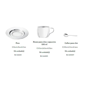 Kit para Chá e Capuccino Tramontina em Aço Inox Acabamento Brilho com Xícara Pires e Colher 18 Peças