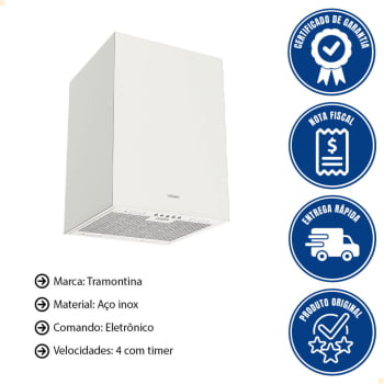 Coifa Ilha Tramontina Square Isla 40 Silent Aço Inox c/ Scotch Brite e Revest Acústico 220V 95800027