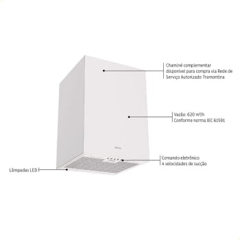 Coifa Ilha Tramontina Square Isla 40 Silent Aço Inox c/ Scotch Brite e Revest Acústico 220V 95800027