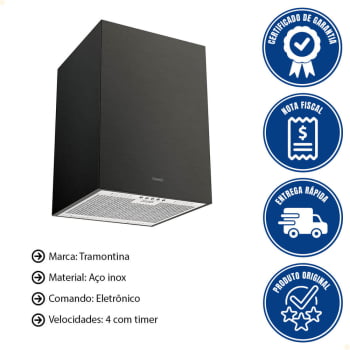 Coifa Ilha Tramontina Square Isla 40 Silent Aço Inox Black Steel e Anti Digitais 40cm 220 V 95800037