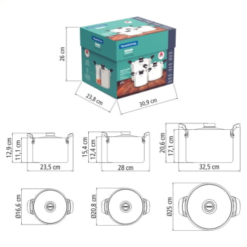 Jogo de Panelas Tramontina Grano Compact Aço Inox Corpo Triplo e Alças em Silicone 3 Peças 65240200