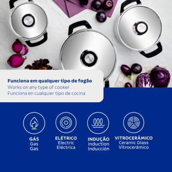 Jogo de Panelas Tramontina Grano Compact Aço Inox Corpo Triplo e Alças em Silicone 3 Peças 65240200