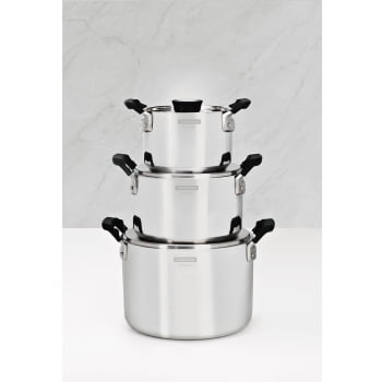 Jogo de Panelas Tramontina Grano Compact Aço Inox Corpo Triplo e Alças em Silicone 3 Peças 65240200
