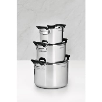Jogo de Panelas Tramontina Grano Compact Aço Inox Corpo Triplo e Alças em Silicone 3 Peças 65240200