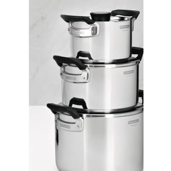 Jogo de Panelas Tramontina Grano Compact Aço Inox Corpo Triplo e Alças em Silicone 3 Peças 65240200