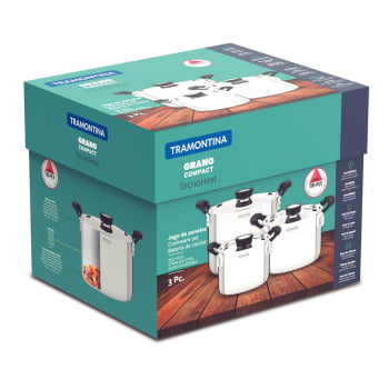 Jogo de Panelas Tramontina Grano Compact Aço Inox Corpo Triplo e Alças em Silicone 3 Peças 65240200