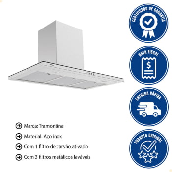 Coifa de Parede Tramontina Slim Wall 90 em Aço Inox com Acabamento Scotch Brite 90 cm 220V 95800028