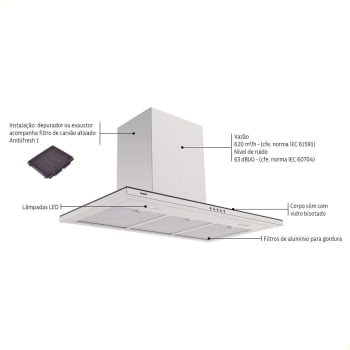 Coifa de Parede Tramontina Slim Wall 90 em Aço Inox com Acabamento Scotch Brite 90 cm 220V 95800028