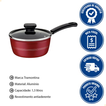 Panela Tramontina Sicília Alumínio Antiaderente Revest. Interno/Externo Vermelho 16 cm 1,3L 20403716
