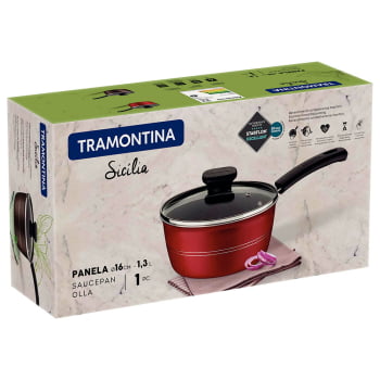 Panela Tramontina Sicília Alumínio Antiaderente Revest. Interno/Externo Vermelho 16 cm 1,3L 20403716