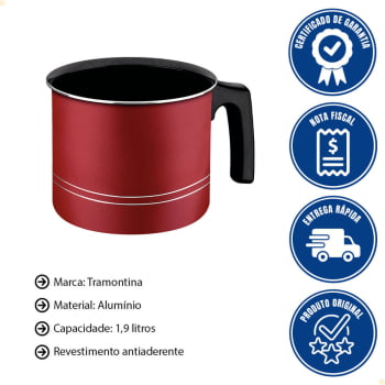 Fervedor Tramontina Sicília Alumínio Revestimento Antiaderente Starflon Vermelho 14cm 1,9L 20405714