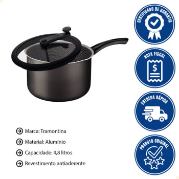 Pipoqueira Tramontina Paris em Alumínio c/ Revest. em Antiad. Starflon Max Chumbo 22cm 4,8L 28536622