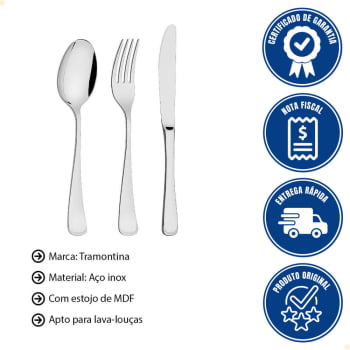 Faqueiro Tramontina Mônaco 130 Pçs Aço Inox Facas de Mesa Forjadas Brilho Estojo de Madeira 66917227