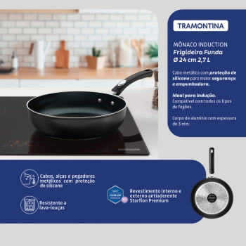 Frigideira Funda Tramontina Mônaco Induction Alumínio Revestimento Anti Starflon 24cm 2,7L 28703024