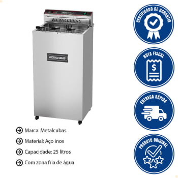 Fritador Industrial Elétrico Metalcubas FAO 25 3 Cubas Zona Fria De Água 220V Monofásico 8000W