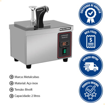 Dispenser Aquecido Para Molhos e Coberturas Metalcubas 2 Litros Até 80°C 220 V DA 1