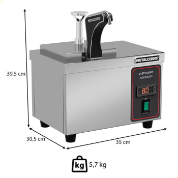 Dispenser Aquecido Para Molhos e Coberturas Metalcubas 2 Litros Até 80°C 220 V DA 1