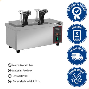 Dispenser Aquecido Para Molhos e Coberturas Metalcubas 4 Litros Totais Até 80°C 220VDA 02