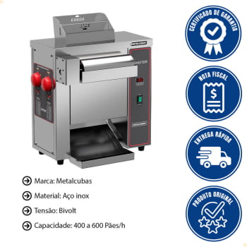 Tostador de Pão Com Mantegueira TP 300M Metalcubas 400/600 Pães Hora 220V