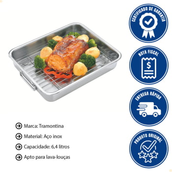 Assadeira Tramontina Service em Aço Inox com Grelha 39 x 33 cm 6,4 L 61409380