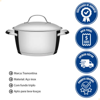 Caçarola Funda Tramontina Allegra em Aço Inox com Fundo Triplo 22 cm 4,2 L 62654220