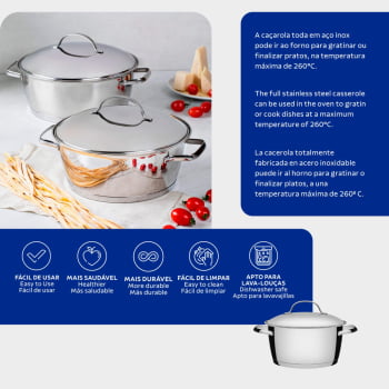 Caçarola Funda Tramontina Allegra em Aço Inox com Fundo Triplo 22 cm 4,2 L 62654220