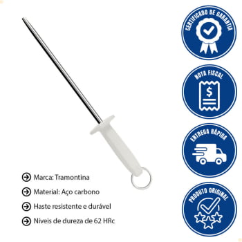 Chaira Lisa 10 Profissional p/ Afiar Facas Lâmina Aco Carbono Cabo de Polipropileno Branco 24643080