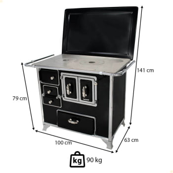 Fogão a Lenha Venancio Tradicional Preto Gabinete Nº02 Lado Direito Porta Dupla Com Tampa FLX2GCX